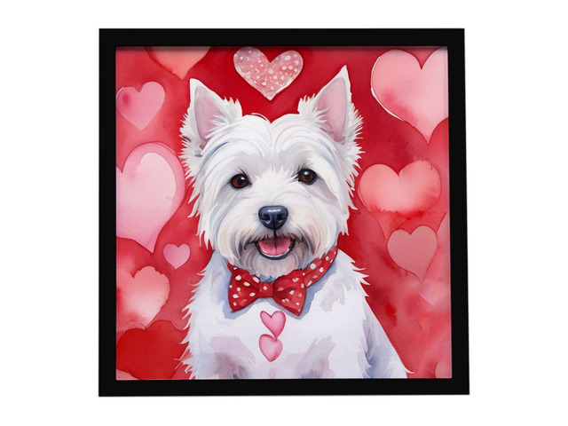 Westie My Valentine Framed Metal Print Bathroom, Kitchen, Office, Home Decor Wall Art Ready to Hang, Square, 8X8