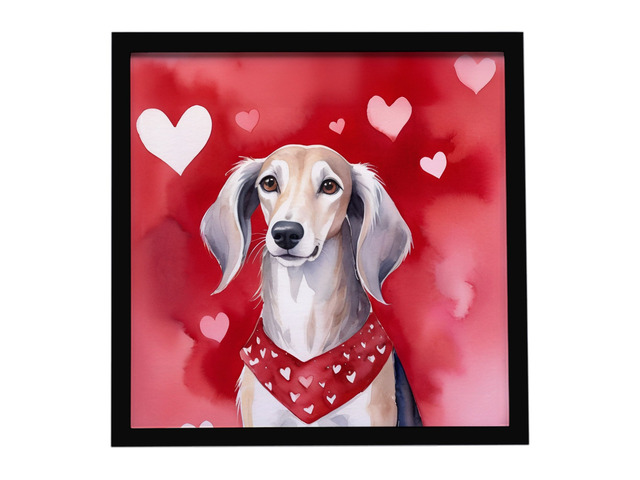 Saluki My Valentine Framed Metal Print Bathroom, Kitchen, Office, Home Decor Wall Art Ready to Hang, Square, 8X8