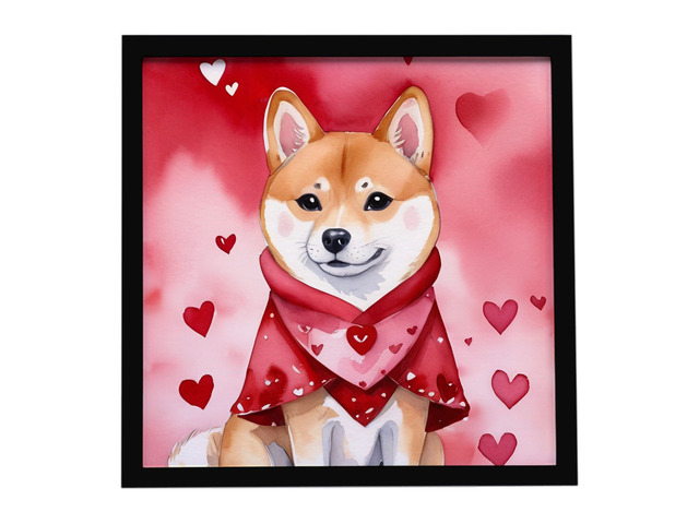 Shiba Inu My Valentine Framed Metal Print Bathroom, Kitchen, Office, Home Decor Wall Art Ready to Hang, Square, 8X8