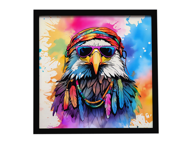 Hippie Animal Eagle Framed Metal Print Bathroom, Kitchen, Office, Home Decor Wall Art Ready to Hang, Square, 8X8