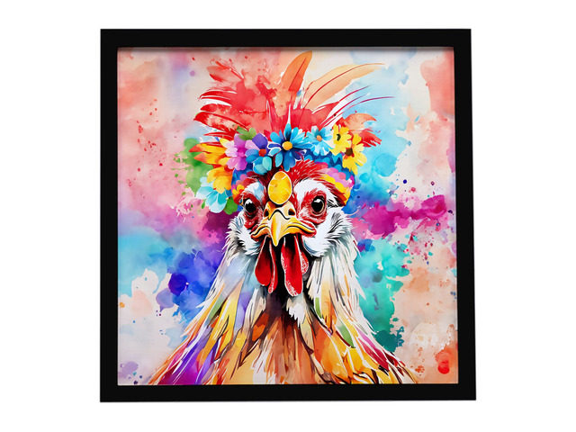 Hippie Animal Polish Poland Rooster Framed Metal Print Bathroom, Kitchen, Office, Home Decor Wall Art Ready to Hang, Square, 8X8