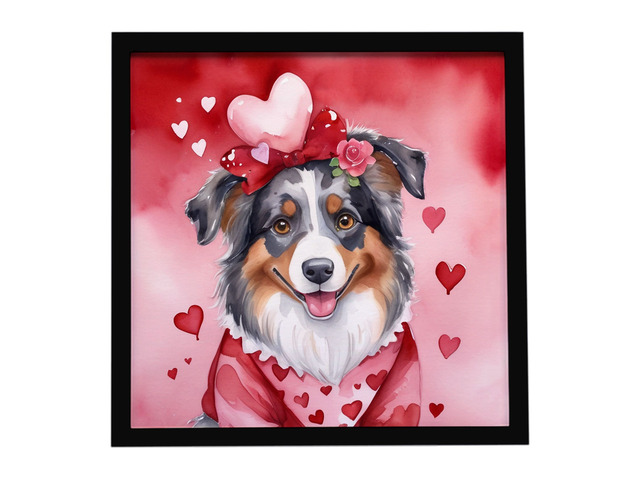 Australian Shepherd My Valentine Framed Metal Print Bathroom, Kitchen, Office, Home Decor Wall Art Ready to Hang, Square, 8X8