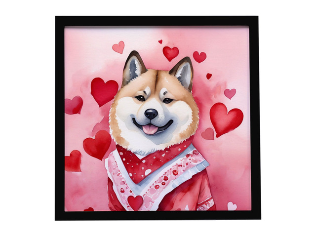 Akita My Valentine Framed Metal Print Bathroom, Kitchen, Office, Home Decor Wall Art Ready to Hang, Square, 8X8