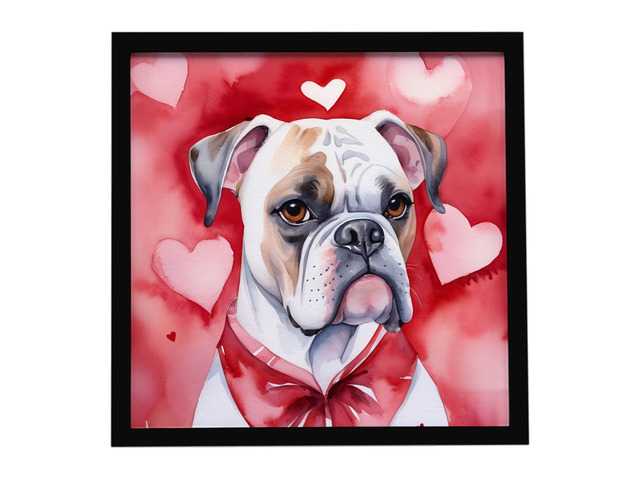 Boxer My Valentine Framed Metal Print Bathroom, Kitchen, Office, Home Decor Wall Art Ready to Hang, Square, 8X8