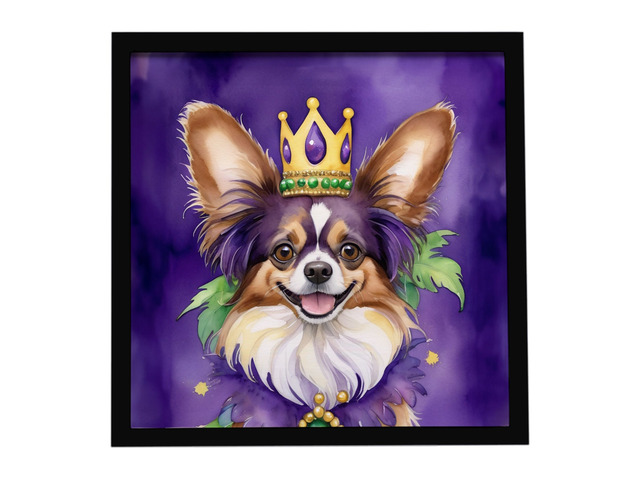 Papillon King of Mardi Gras Framed Metal Print Bathroom, Kitchen, Office, Home Decor Wall Art Ready to Hang, Square, 8X8
