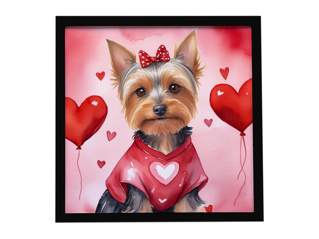 Silky Terrier My Valentine Framed Metal Print Bathroom, Kitchen, Office, Home Decor Wall Art Ready to Hang, Square, 8X8