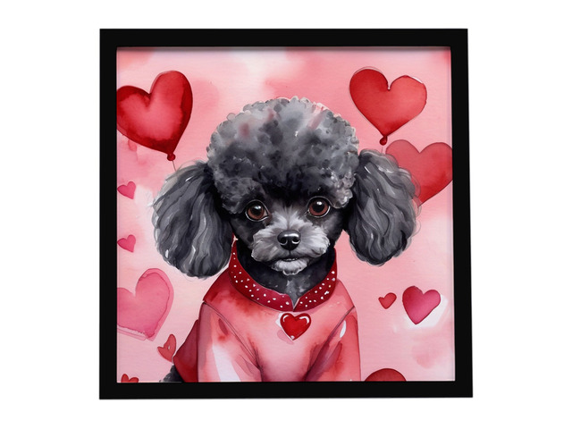 Black Poodle My Valentine Framed Metal Print Bathroom, Kitchen, Office, Home Decor Wall Art Ready to Hang, Square, 8X8