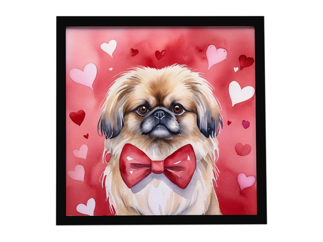 Pekingese My Valentine Framed Metal Print Bathroom, Kitchen, Office, Home Decor Wall Art Ready to Hang, Square, 8X8