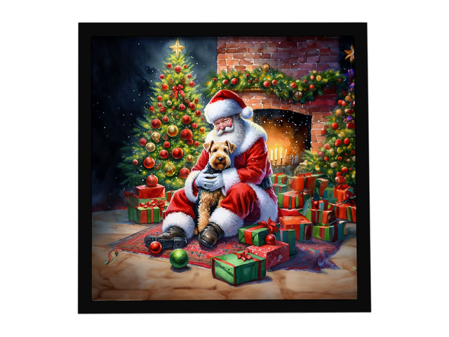 Lakeland Terrier and Santa Claus Framed Metal Print Bathroom, Kitchen, Office, Home Decor Wall Art Ready to Hang, Square, 8X8
