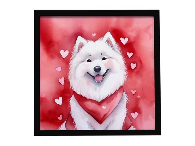 Samoyed My Valentine Framed Metal Print Bathroom, Kitchen, Office, Home Decor Wall Art Ready to Hang, Square, 8X8
