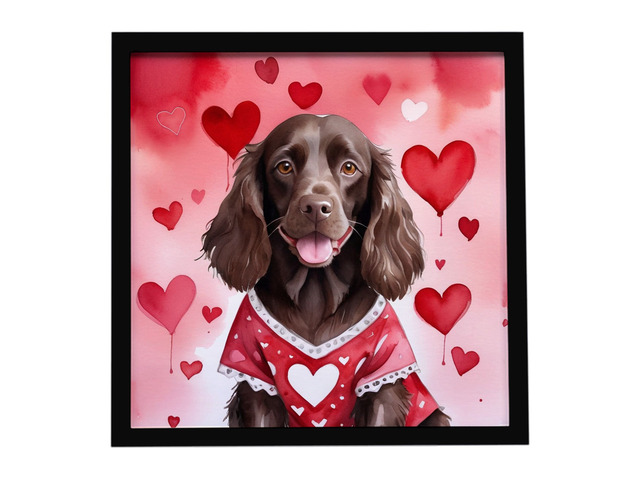 Boykin Spaniel My Valentine Framed Metal Print Bathroom, Kitchen, Office, Home Decor Wall Art Ready to Hang, Square, 8X8