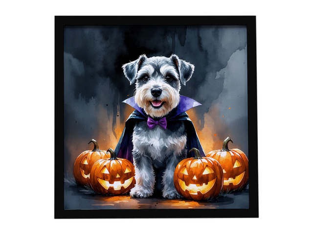 Schnauzer Puppy Halloween Framed Metal Print Bathroom, Kitchen, Office, Home Decor Wall Art Ready to Hang, Square, 8X8