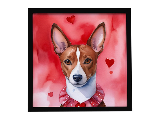 Basenji My Valentine Framed Metal Print Bathroom, Kitchen, Office, Home Decor Wall Art Ready to Hang, Square, 8X8