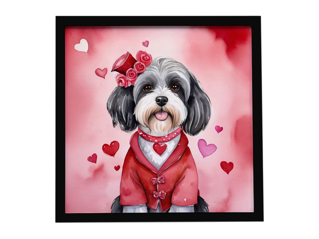 Tibetan Terrier My Valentine Framed Metal Print Bathroom, Kitchen, Office, Home Decor Wall Art Ready to Hang, Square, 8X8
