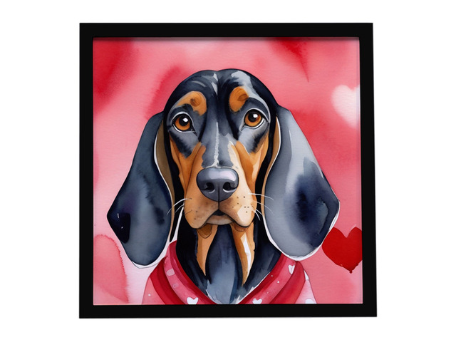 Black and Tan Coonhound My Valentine Framed Metal Print Bathroom, Kitchen, Office, Home Decor Wall Art Ready to Hang, Square, 8X8