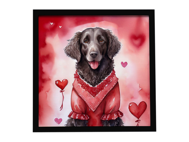 Curly-Coated Retriever My Valentine Framed Metal Print Bathroom, Kitchen, Office, Home Decor Wall Art Ready to Hang, Square, 8X8