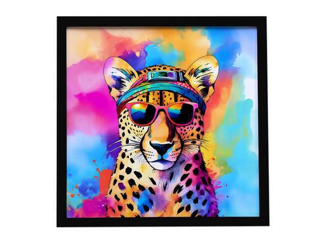 Hippie Animal Cheetah Framed Metal Print Bathroom, Kitchen, Office, Home Decor Wall Art Ready to Hang, Square, 8X8