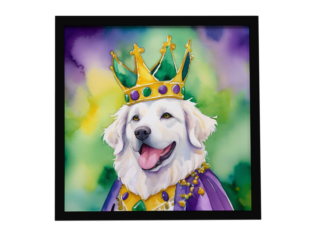Kuvasz King of Mardi Gras Framed Metal Print Bathroom, Kitchen, Office, Home Decor Wall Art Ready to Hang, Square, 8X8