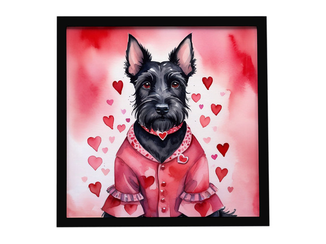 Scottish Terrier My Valentine Framed Metal Print Bathroom, Kitchen, Office, Home Decor Wall Art Ready to Hang, Square, 8X8