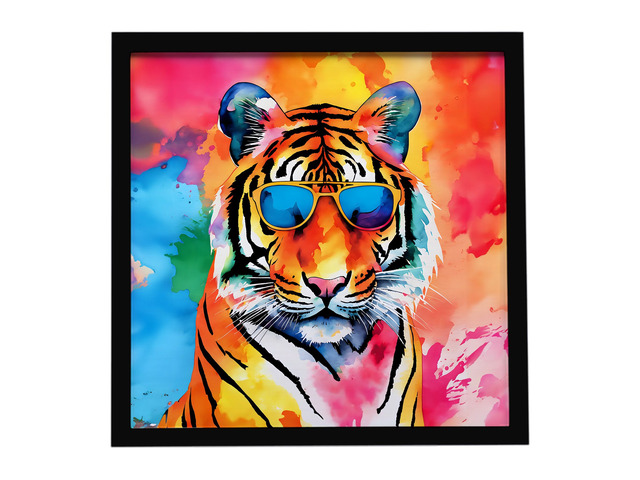 Hippie Animal Bengal Tiger Framed Metal Print Bathroom, Kitchen, Office, Home Decor Wall Art Ready to Hang, Square, 8X8
