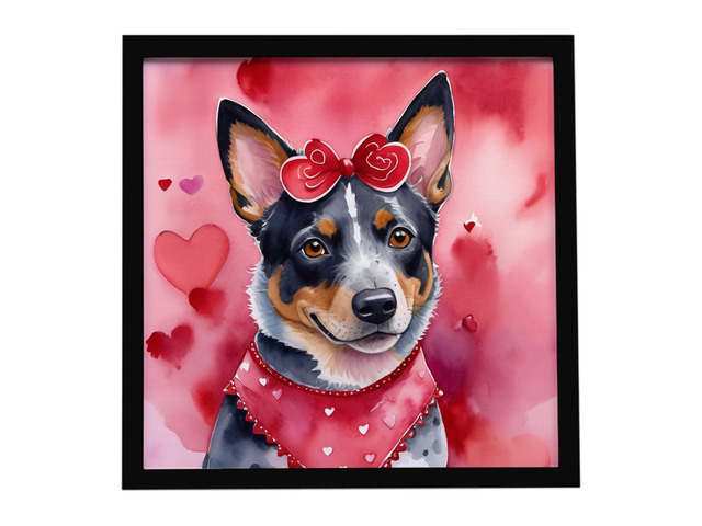 Australian Cattle Dog My Valentine Framed Metal Print Bathroom, Kitchen, Office, Home Decor Wall Art Ready to Hang, Square, 8X8