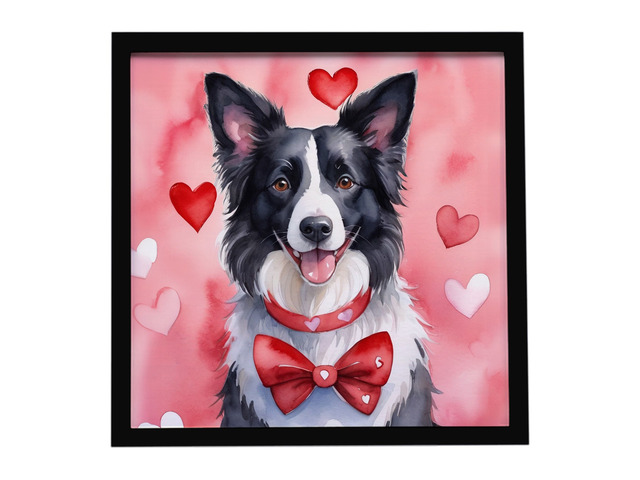 Border Collie My Valentine Framed Metal Print Bathroom, Kitchen, Office, Home Decor Wall Art Ready to Hang, Square, 8X8