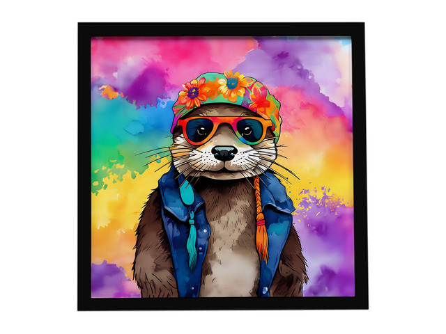 Hippie Animal Otter Framed Metal Print Bathroom, Kitchen, Office, Home Decor Wall Art Ready to Hang, Square, 8X8