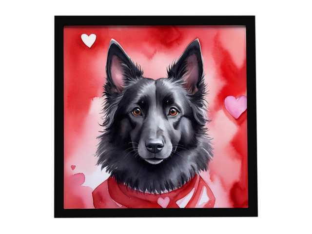 Belgian Sheepdog My Valentine Framed Metal Print Bathroom, Kitchen, Office, Home Decor Wall Art Ready to Hang, Square, 8X8
