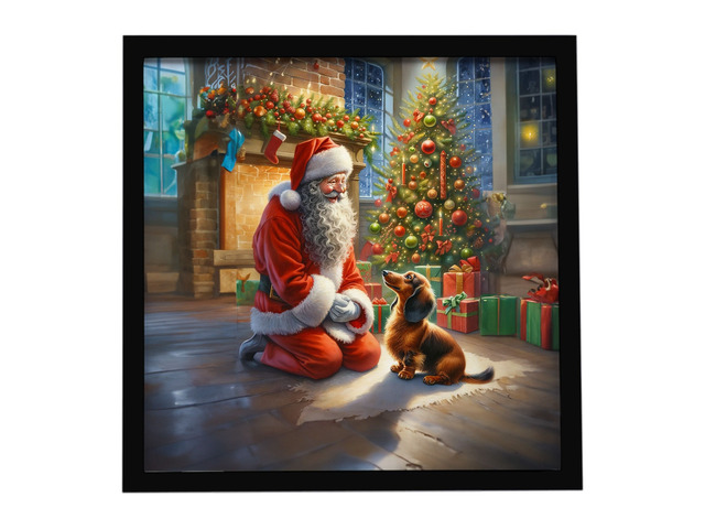 Dachshund and Santa Claus Framed Metal Print Bathroom, Kitchen, Office, Home Decor Wall Art Ready to Hang, Square, 8X8
