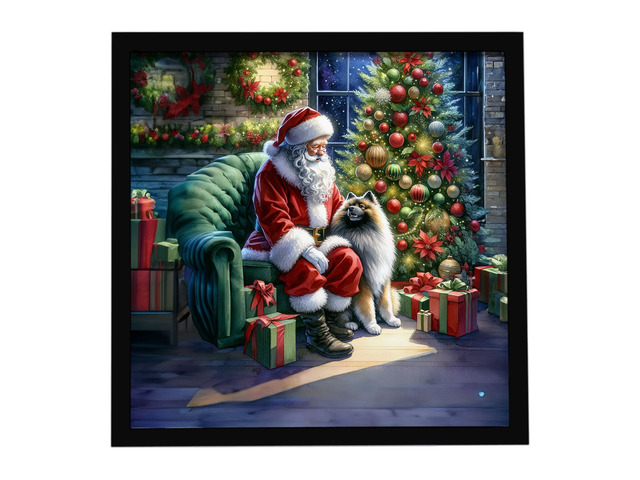 Keeshond and Santa Claus Framed Metal Print Bathroom, Kitchen, Office, Home Decor Wall Art Ready to Hang, Square, 8X8