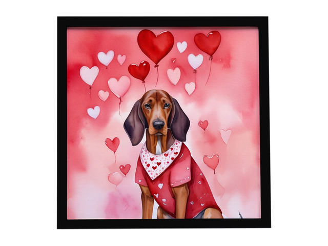 Redbone Coonhound My Valentine Framed Metal Print Bathroom, Kitchen, Office, Home Decor Wall Art Ready to Hang, Square, 8X8