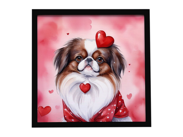 Japanese Chin My Valentine Framed Metal Print Bathroom, Kitchen, Office, Home Decor Wall Art Ready to Hang, Square, 8X8