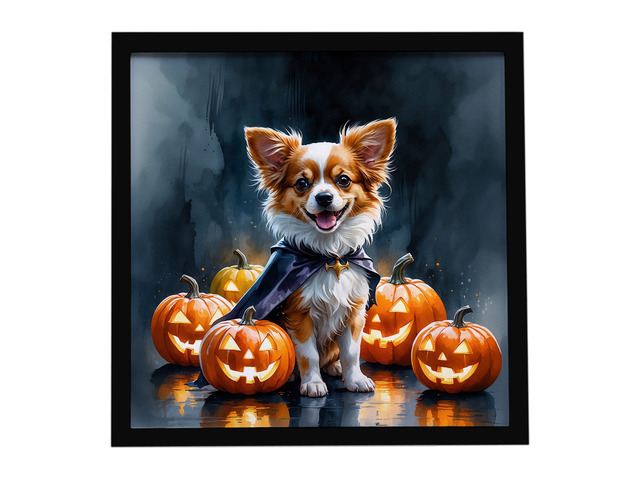 Papillon Puppy Halloween Framed Metal Print Bathroom, Kitchen, Office, Home Decor Wall Art Ready to Hang, Square, 8X8