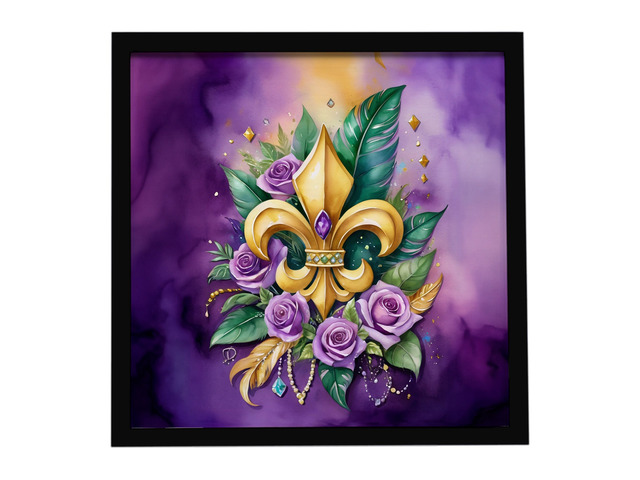 Fleur de lis Mardi Gras Framed Metal Print Bathroom, Kitchen, Office, Home Decor Wall Art Ready to Hang, Square, 8X8
