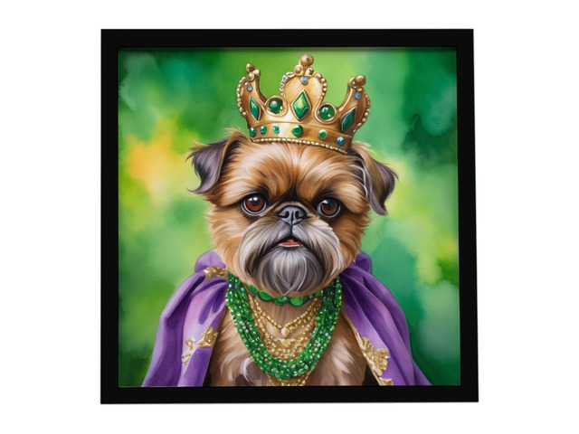 Brussels Griffon King of Mardi Gras Framed Metal Print Bathroom, Kitchen, Office, Home Decor Wall Art Ready to Hang, Square, 8X8