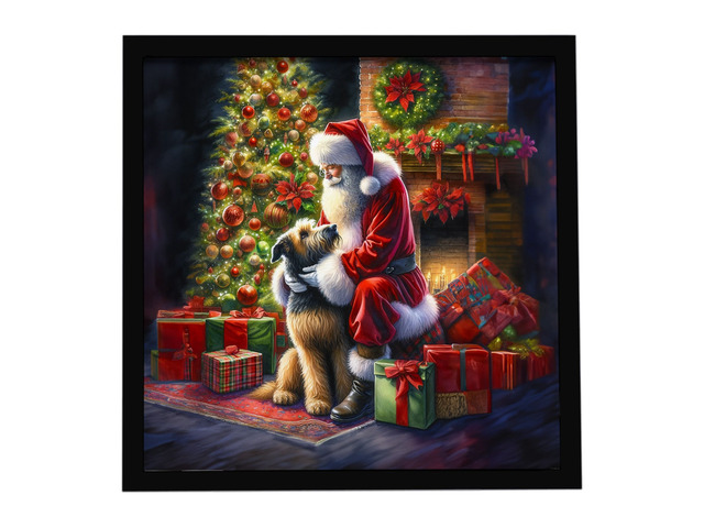 Irish Wolfhound and Santa Claus Framed Metal Print Bathroom, Kitchen, Office, Home Decor Wall Art Ready to Hang, Square, 8X8