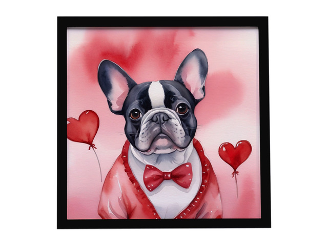 French Bulldog My Valentine Framed Metal Print Bathroom, Kitchen, Office, Home Decor Wall Art Ready to Hang, Square, 8X8