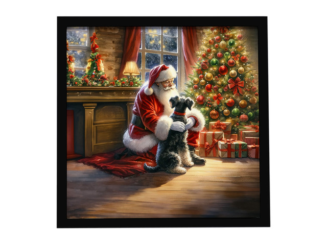Schnauzer and Santa Claus Framed Metal Print Bathroom, Kitchen, Office, Home Decor Wall Art Ready to Hang, Square, 8X8