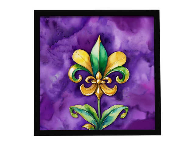 Fleur de lis Mardi Gras Framed Metal Print Bathroom, Kitchen, Office, Home Decor Wall Art Ready to Hang, Square, 8X8