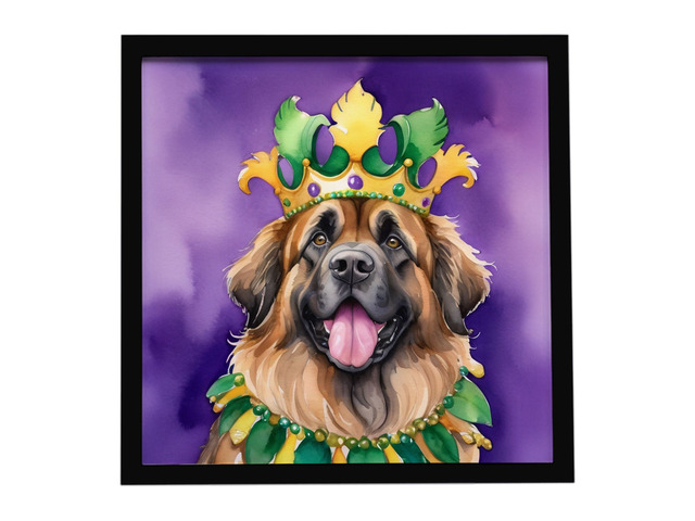 Leonberger King of Mardi Gras Framed Metal Print Bathroom, Kitchen, Office, Home Decor Wall Art Ready to Hang, Square, 8X8