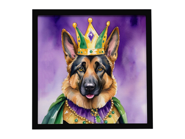 German Shepherd King of Mardi Gras Framed Metal Print Bathroom, Kitchen, Office, Home Decor Wall Art Ready to Hang, Square, 8X8