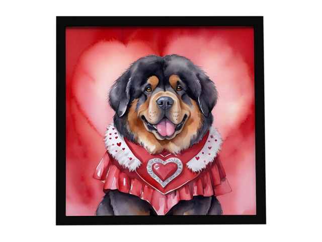 Tibetan Mastiff My Valentine Framed Metal Print Bathroom, Kitchen, Office, Home Decor Wall Art Ready to Hang, Square, 8X8