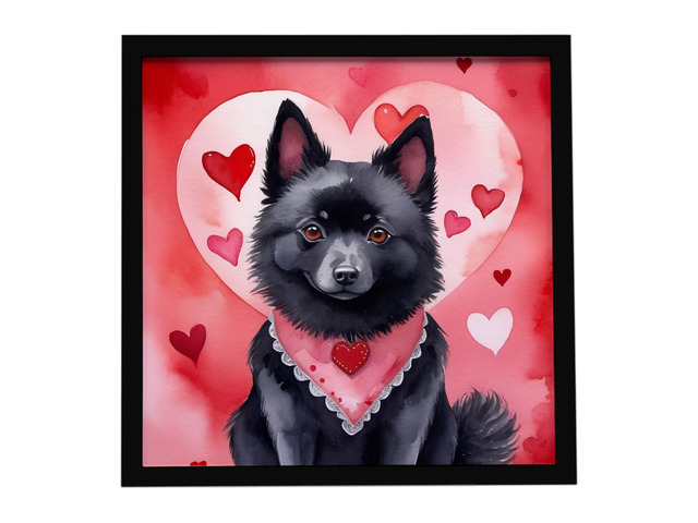 Schipperke My Valentine Framed Metal Print Bathroom, Kitchen, Office, Home Decor Wall Art Ready to Hang, Square, 8X8