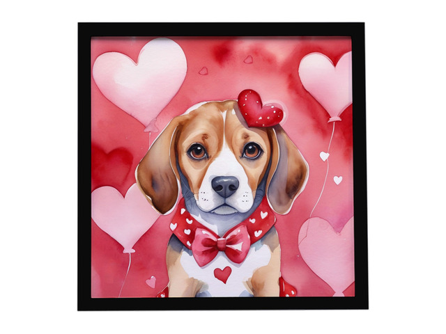 Beagle My Valentine Framed Metal Print Bathroom, Kitchen, Office, Home Decor Wall Art Ready to Hang, Square, 8X8
