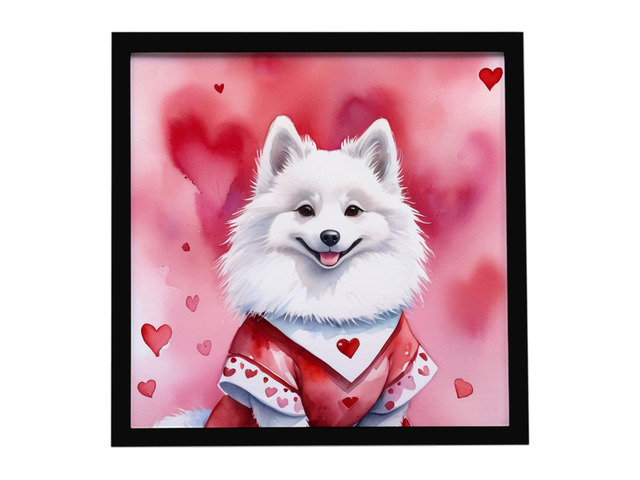 American Eskimo My Valentine Framed Metal Print Bathroom, Kitchen, Office, Home Decor Wall Art Ready to Hang, Square, 8X8