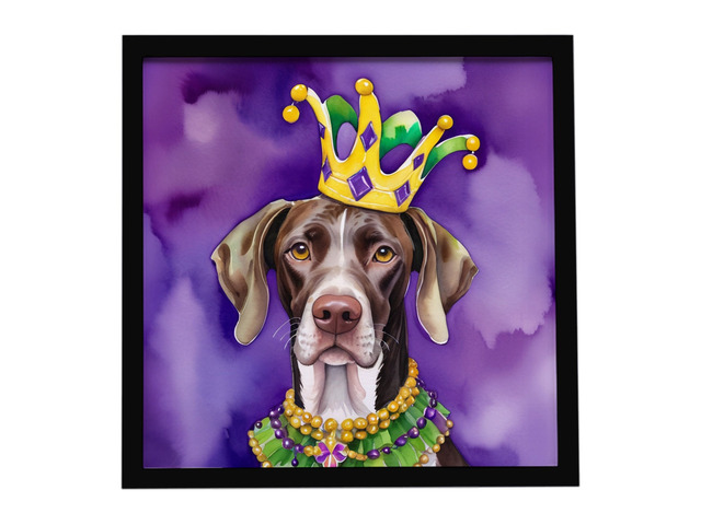 German Shorthaired Pointer King of Mardi Gras Framed Metal Print Bathroom, Kitchen, Office, Home Decor Wall Art Ready to Hang, Square, 8X8