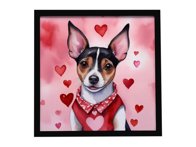 Rat Terrier My Valentine Framed Metal Print Bathroom, Kitchen, Office, Home Decor Wall Art Ready to Hang, Square, 8X8