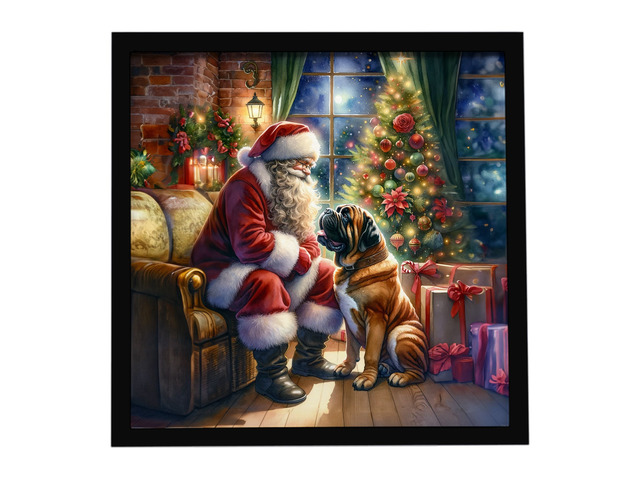 Bullmastiff and Santa Claus Framed Metal Print Bathroom, Kitchen, Office, Home Decor Wall Art Ready to Hang, Square, 8X8
