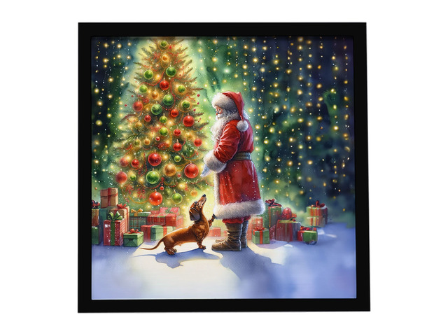 Dachshund and Santa Claus Framed Metal Print Bathroom, Kitchen, Office, Home Decor Wall Art Ready to Hang, Square, 8X8