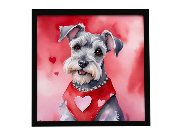Schnauzer My Valentine Framed Metal Print Bathroom, Kitchen, Office, Home Decor Wall Art Ready to Hang, Square, 8X8
